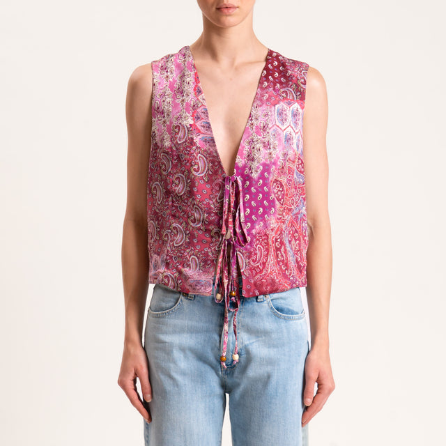 Motel-Gilet fantasia scollo v - bordeaux/malva/rosa