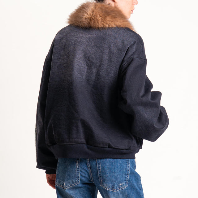Motel-Bomber in denim collo ecopelliccia - nero