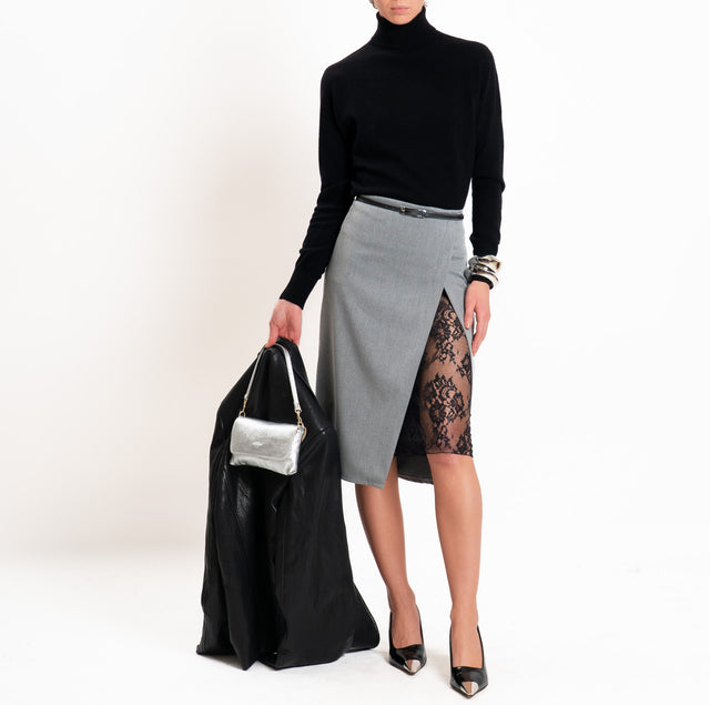 Motel-Gonna spacco davanti con pizzo - grigio/nero