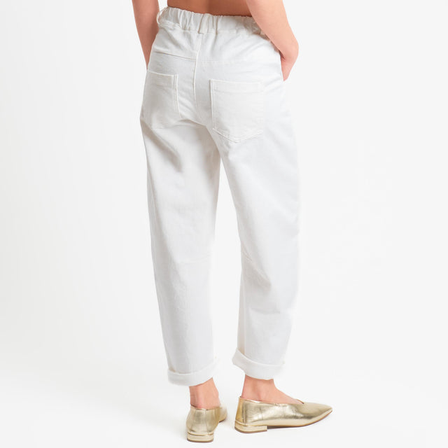 Motel-Pantalone barrel cotone elasticizzato elastico dietro - panna