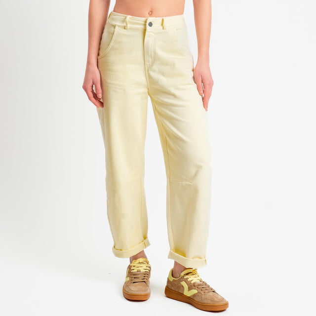Motel-Pantalone barrel cotone elasticizzato elastico dietro - yellow