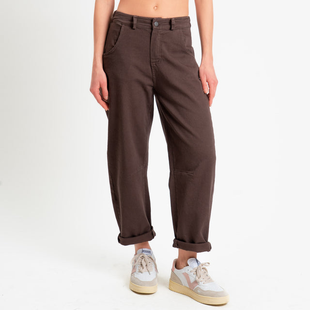 Motel-Pantalone barrel cotone elasticizzato elastico dietro- cioccolato