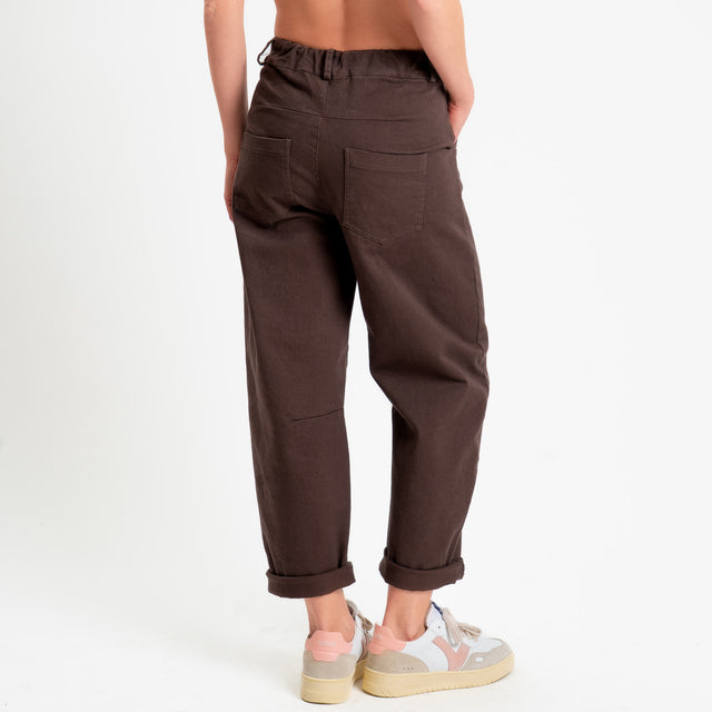 Motel-Pantalone barrel cotone elasticizzato elastico dietro- cioccolato