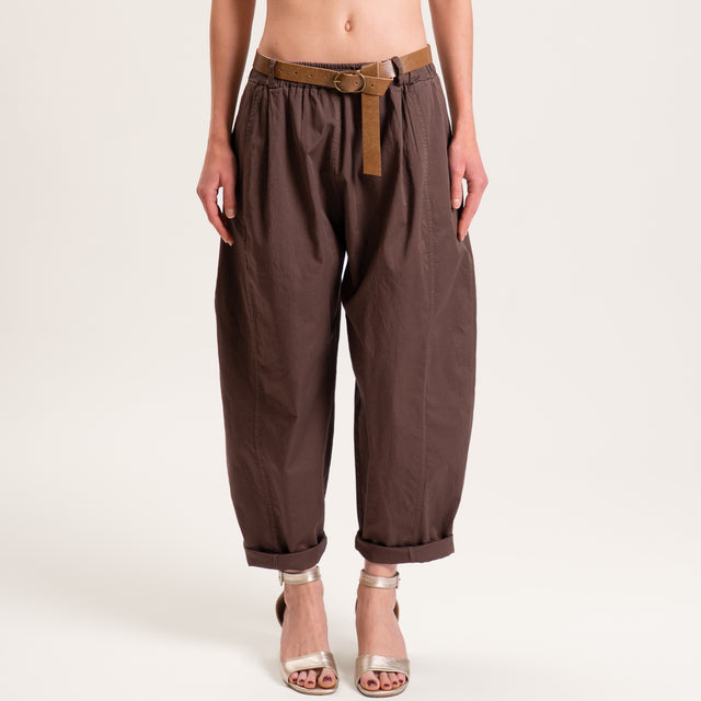 Motel-Pantalone balloon tela leggera cotone elasticizzato - cioccolato