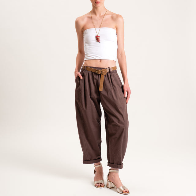 Motel-Pantalone balloon tela leggera cotone elasticizzato - cioccolato