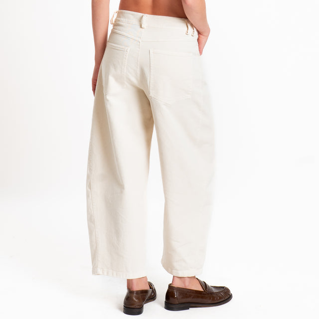 Motel-Pantalone cinque tasche barrel fit drill elasticizzato- burro