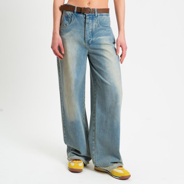 Motel-Jeans wide leg con cintura elastico dietro - denim