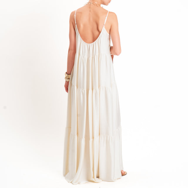 Motel-Abito satin con balze bretelle regolabili - burro