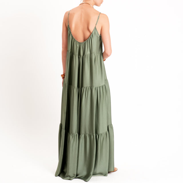 Motel-Abito satin con balze bretelle regolabili - militare