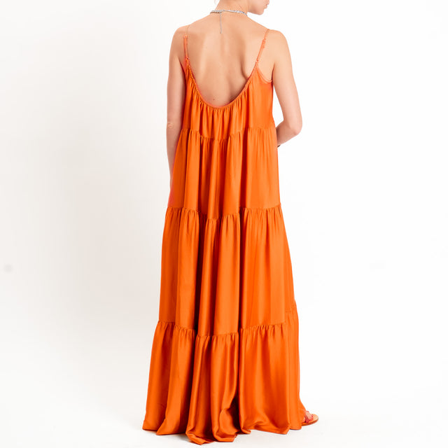 Motel-Abito satin con balze bretelle regolabili - arancione