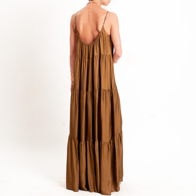 Motel-Abito satin con balze bretelle regolabili - sigaro