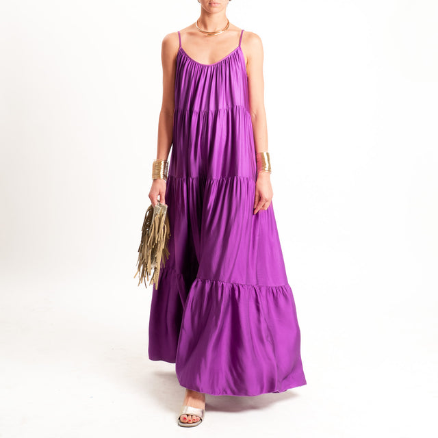 Motel-Abito satin con balze bretelle regolabili - malva