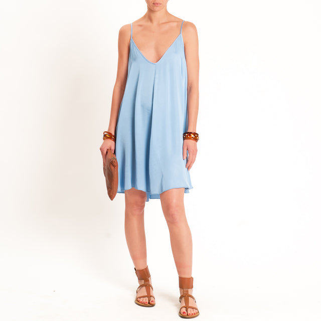Motel-Abito corto satin bretelle regolabili - azzurro