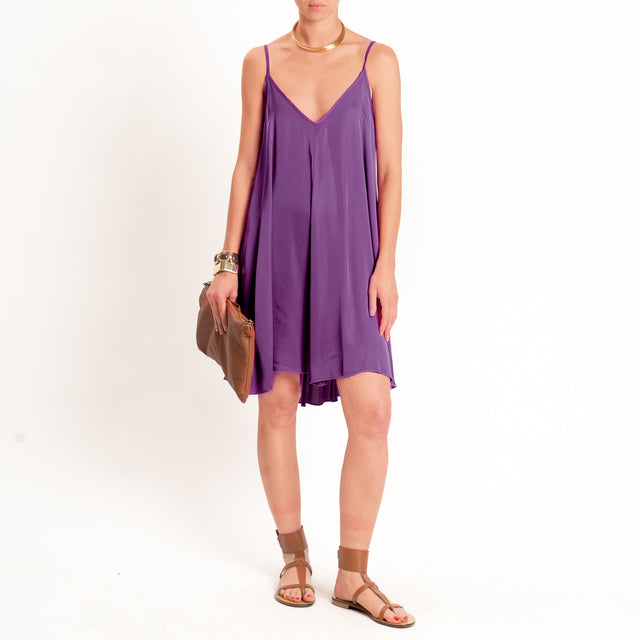 Motel-Abito corto satin bretelle regolabili - viola
