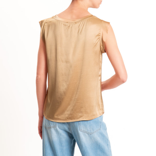 Motel-Blusa smanicata in satin viscosa elasticizza - desert