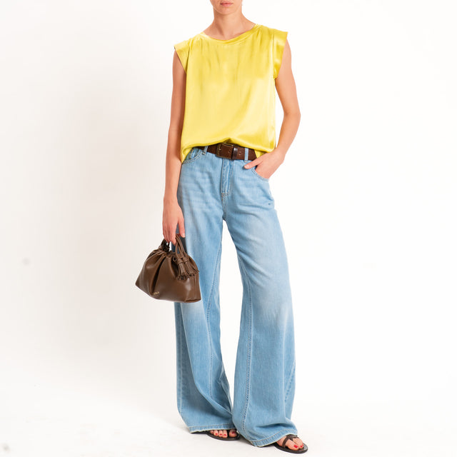 Motel-Blusa smanicata in satin viscosa elasticizza - lime