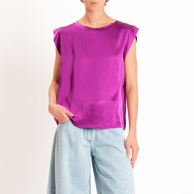 Motel-Blusa smanicata in satin viscosa elasticizzata - malva