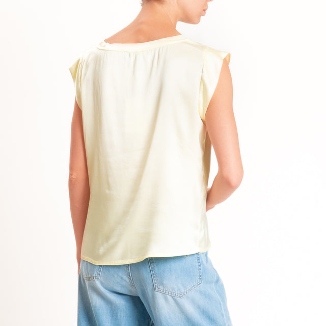 Motel-Blusa smanicata in satin viscosa elasticizza - mimosa