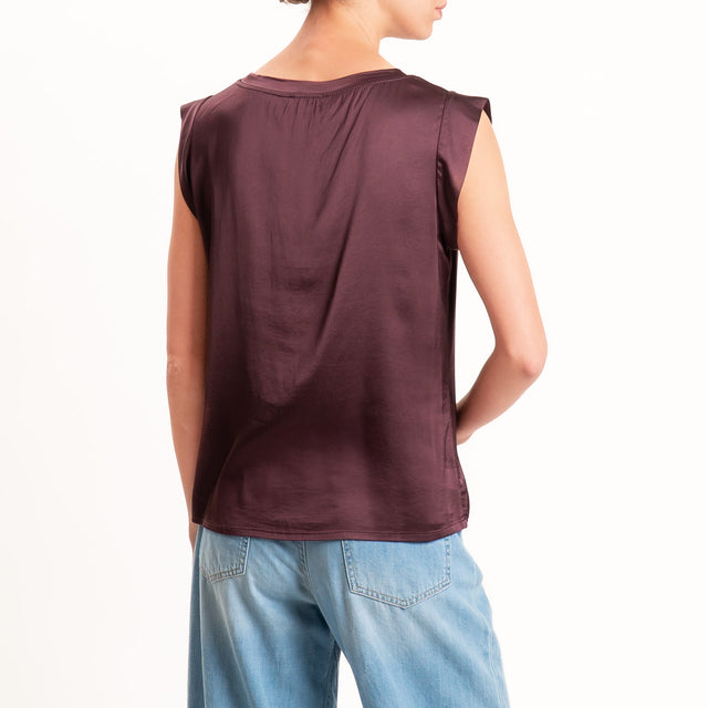 Motel-Blusa smanicata in satin viscosa elasticizza - burgundy