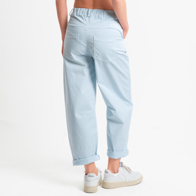 Motel-Pantalone barrel cotone elasticizzato - celeste