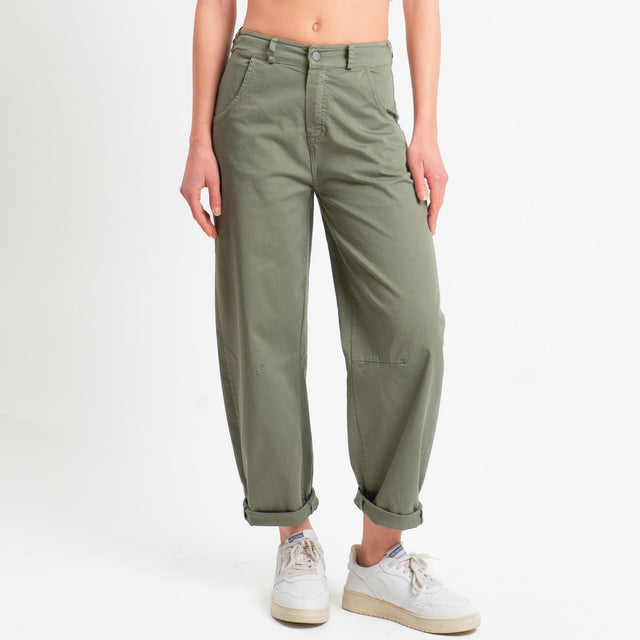 Motel-Pantalone barrel cotone elasticizzato - rosmarino