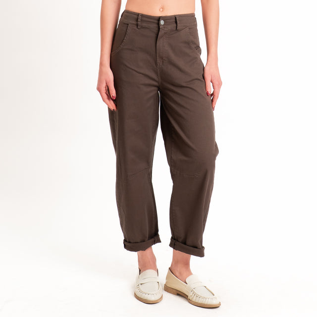 Motel-Pantalone barrel cotone elasticizzato - moro