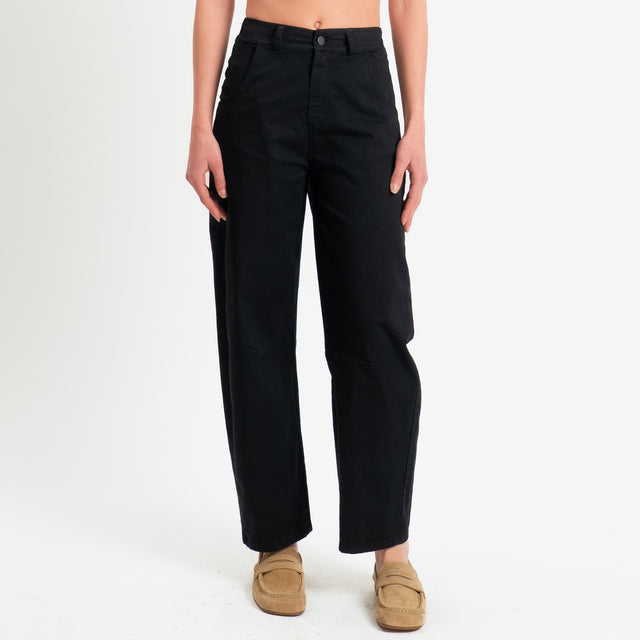 Motel-Pantalone barrel cotone elasticizzato - nero