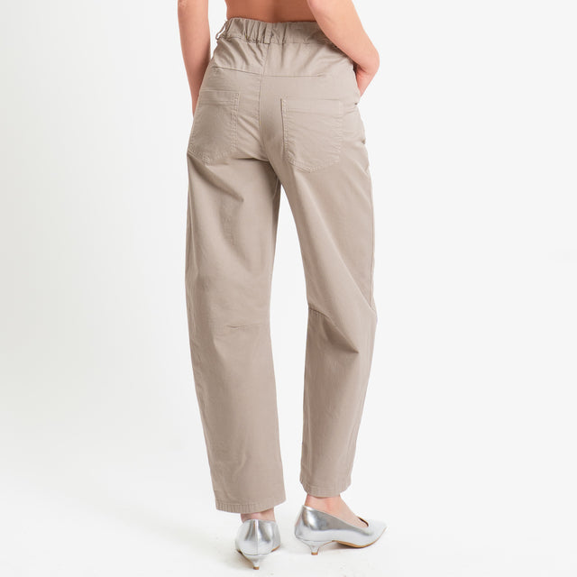 Motel-Pantalone barrel cotone elasticizzato - tortora