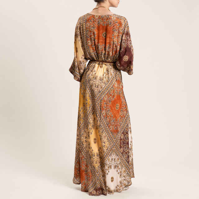 Vestido Motel con escote en V y estampado en viscosa - beige/mostaza/marrón oscuro