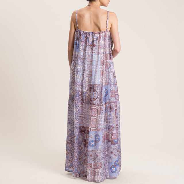 Vestido de muselina de lyocell con tirantes ajustables - azul claro/marrón oscuro/arena