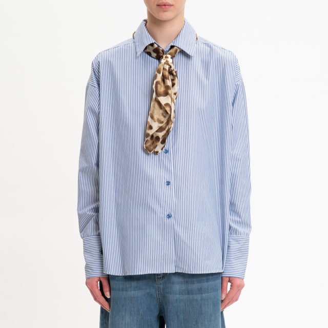 Motel-Camicia over a righe con foulard - bianco/azzurro/maculato