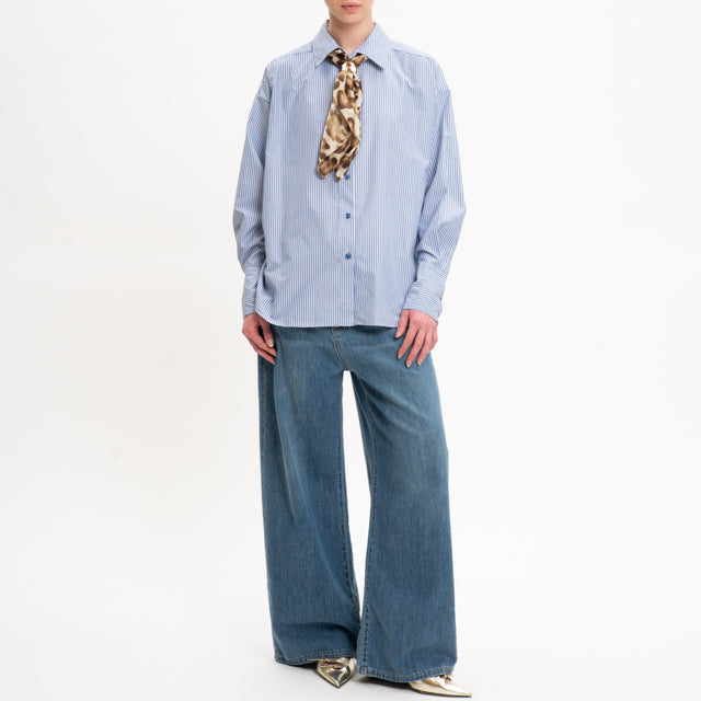 Motel-Camicia over a righe con foulard - bianco/azzurro/maculato