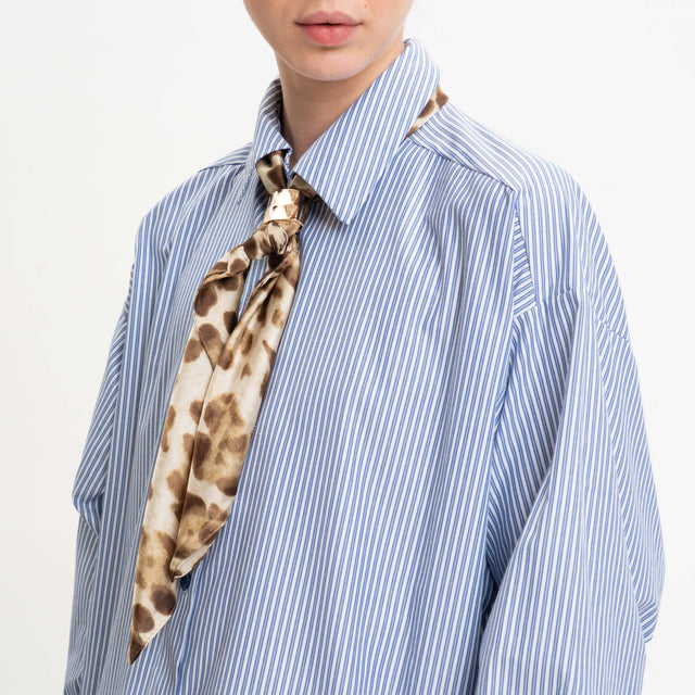 Motel-Camicia over a righe con foulard - bianco/azzurro/maculato
