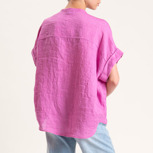 Motel-Camicia in lino mezza manica con spilla - orchidea