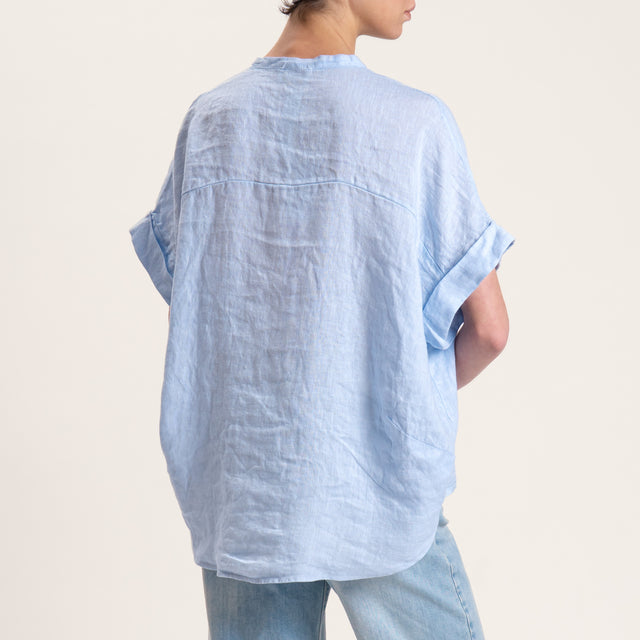 Motel-Camicia in lino mezza manica con spilla - cielo