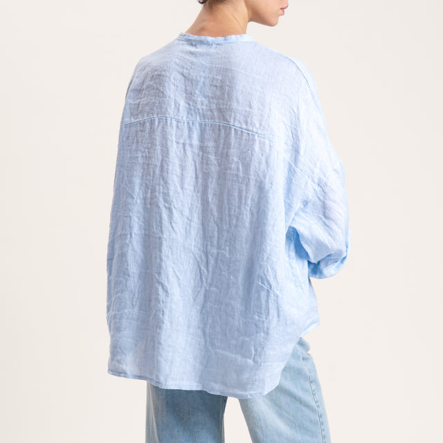 Motel-Camicia in lino con spilla - cielo