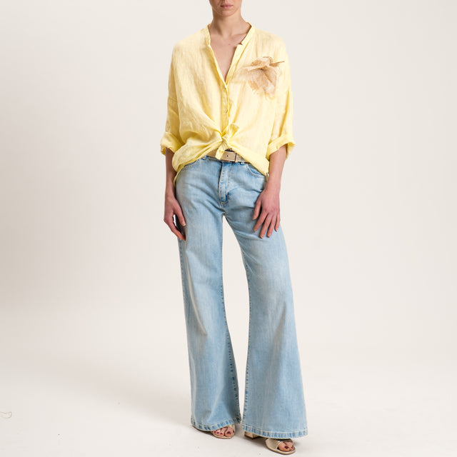 Motel-Camicia in lino con spilla - giallo
