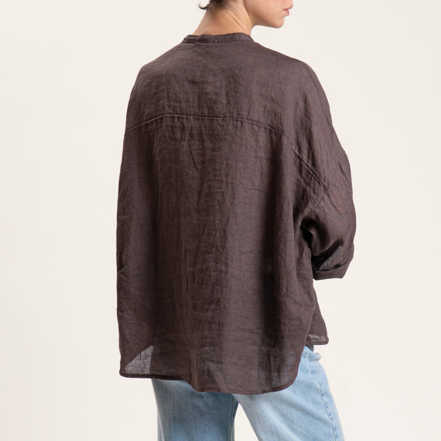 Motel-Camicia in lino con spilla - moro