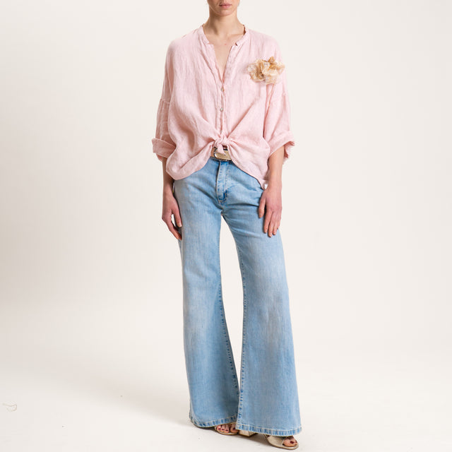 Motel-Camicia in lino con spilla - cipria