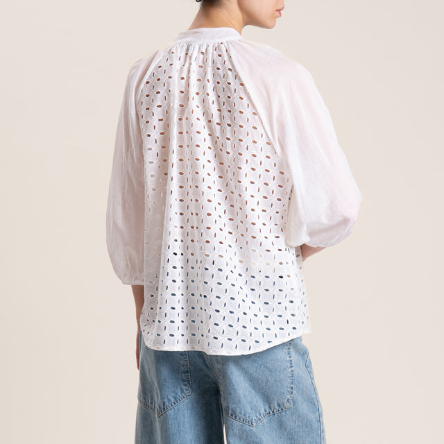 Motel-Camicia doppio tessuto con nappine - bianco