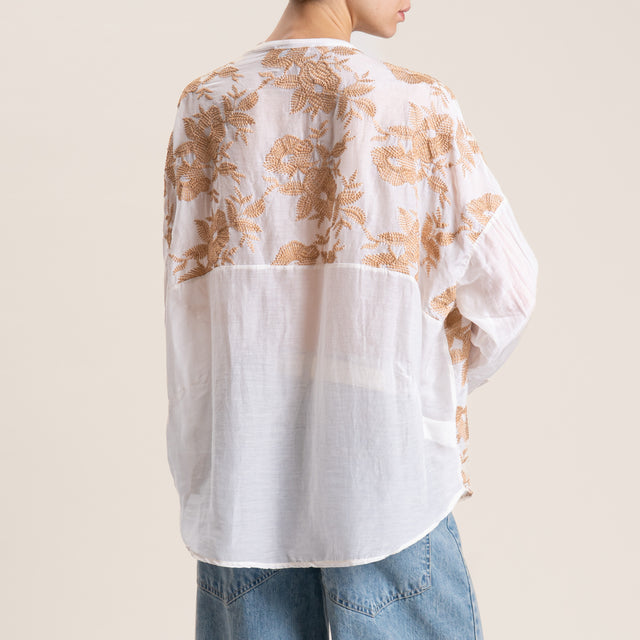 Motel-Camicia mussola MISTO SETA con ricami - burro