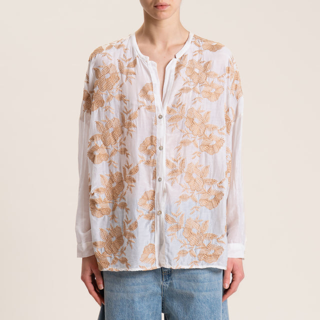 Motel-Camicia mussola MISTO SETA con ricami - burro