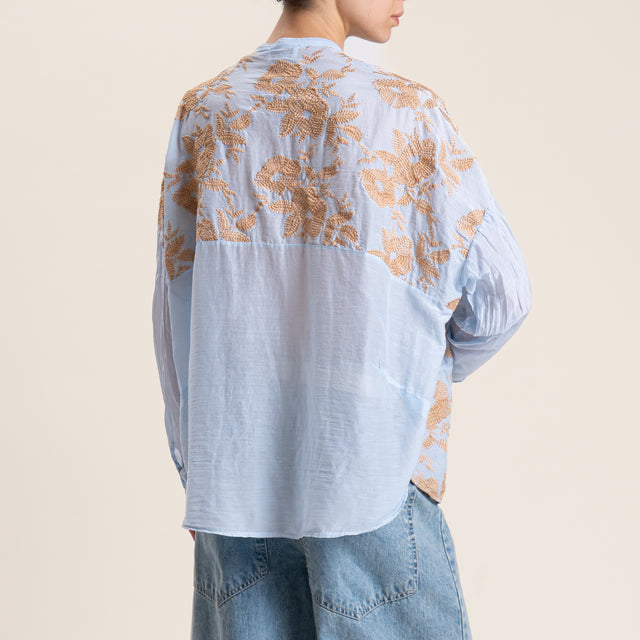 Motel-Camicia mussola MISTO SETA con ricami - cielo