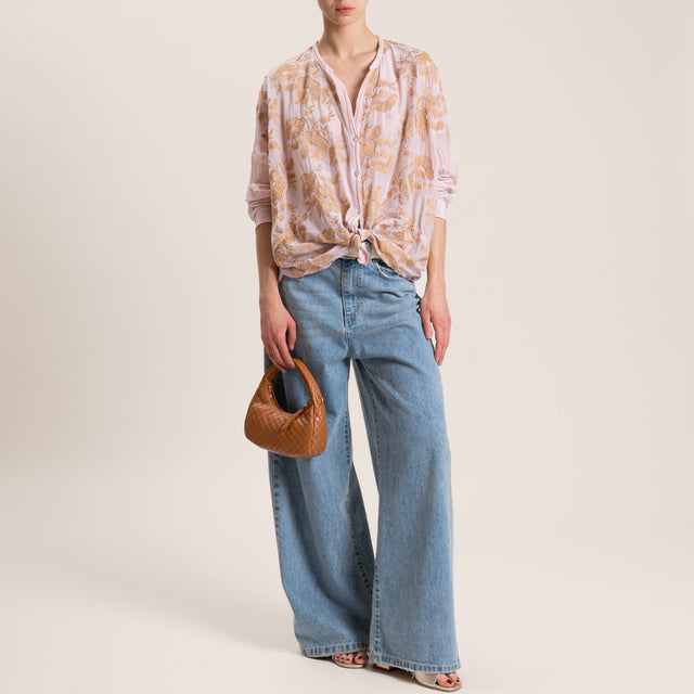 Motel-Camicia mussola MISTO SETA con ricami - cipria