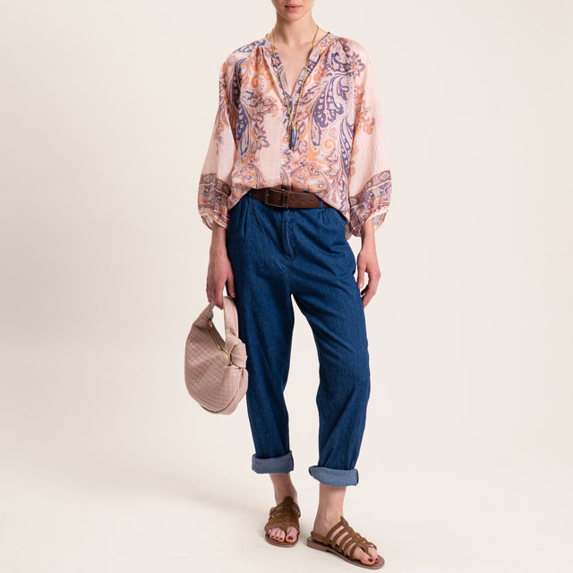 Motel-Camicia mussola lyocell fantasia - rosa/peach/blu
