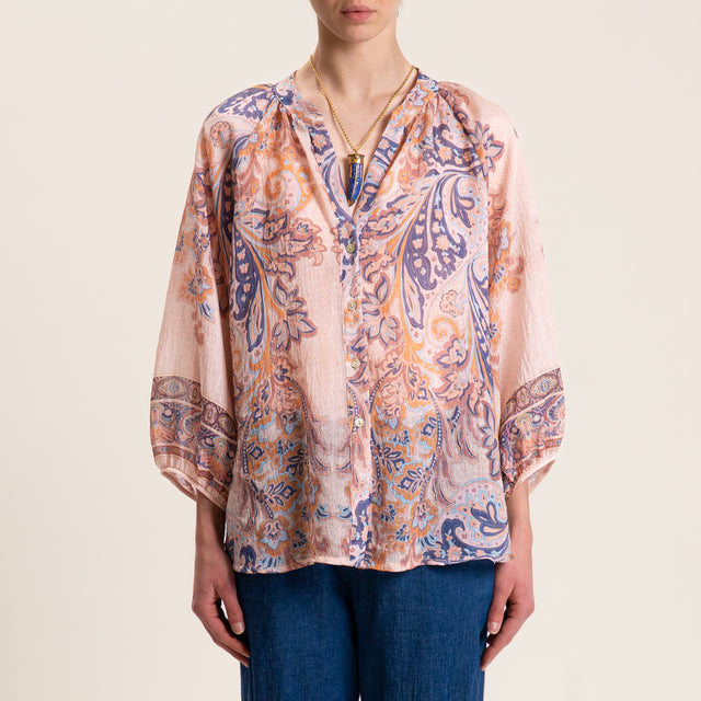 Motel-Camicia mussola lyocell fantasia - rosa/peach/blu
