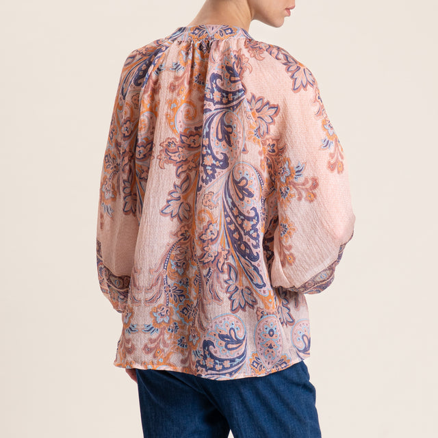 Motel-Camicia mussola lyocell fantasia - rosa/peach/blu