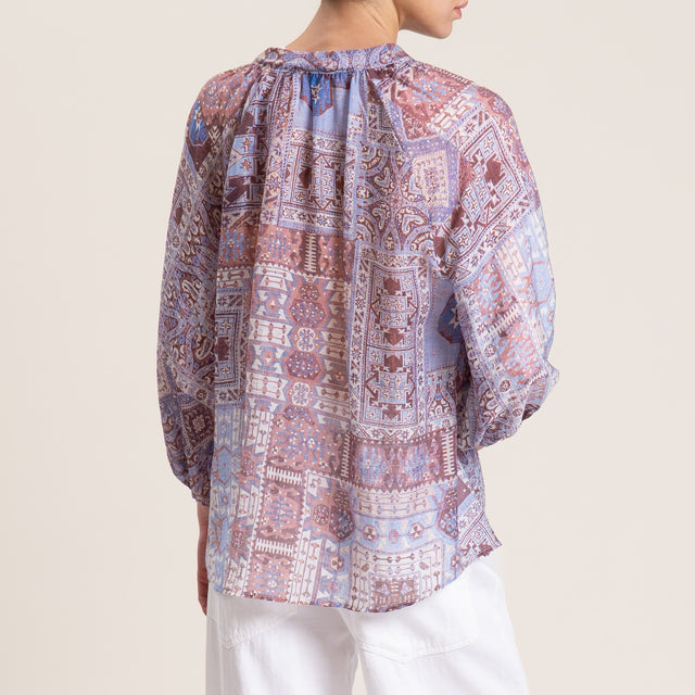 Motel-Camicia mussola lyocell fantasia - azzurro/moro/sand