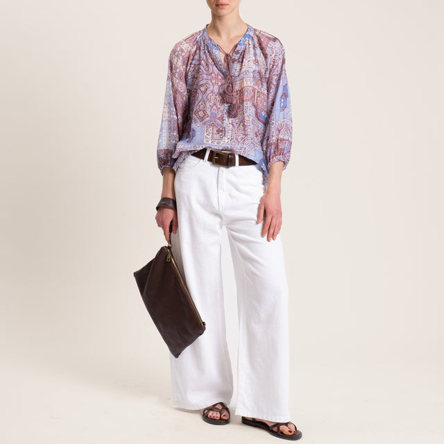 Motel-Camicia mussola lyocell fantasia - azzurro/moro/sand