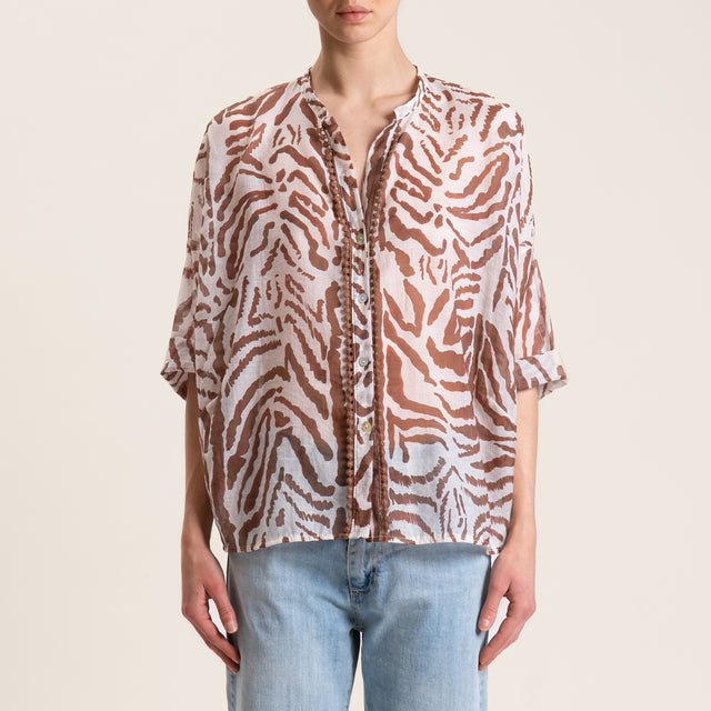 Motel-Camicia mussola lyocell fantasia - burro/moro